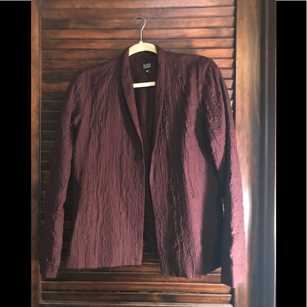 Eileen Fisher burgundy silk open jacket Size S